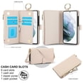 thumbnail image 3 of ELEHOLD For Samsung Galaxy S21 Phone Case Leather Crossbody Zipper Card Wallet Flip Case Kickstand Cover, with Ring Holder,Full Body Protection-White, 3 of 7
