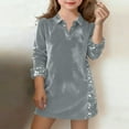thumbnail image 1 of EGNMCR Mode Fille Décontractée Couleur Unie Col Rabattu Manches Longues Poche Bouton Robe à Sequins Fille Robe Polyester, 1 of 6