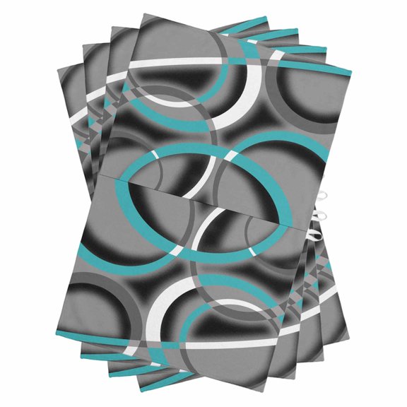 Turquoise Geometric Kitchen Towels Set of 4, Water Absorbent Dish Towel, Grey Classic Abstract Lines Striped Decorative Hand Towels - Quick Drying Cloth for Cooking Baking, 18x28 Inch