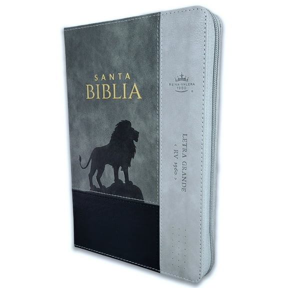 Biblia con Cierre Letra Grande 12 puntos RV1960 imit piel negro y gris leon con indice