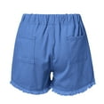 thumbnail image 4 of LINGLANG Women's Elastic Waist Drawstring Casual High Waist Frayed Hem Denim Shorts Fashionable Distressed Ripped Jean Shorts Summer Beach Wear, 4 of 6