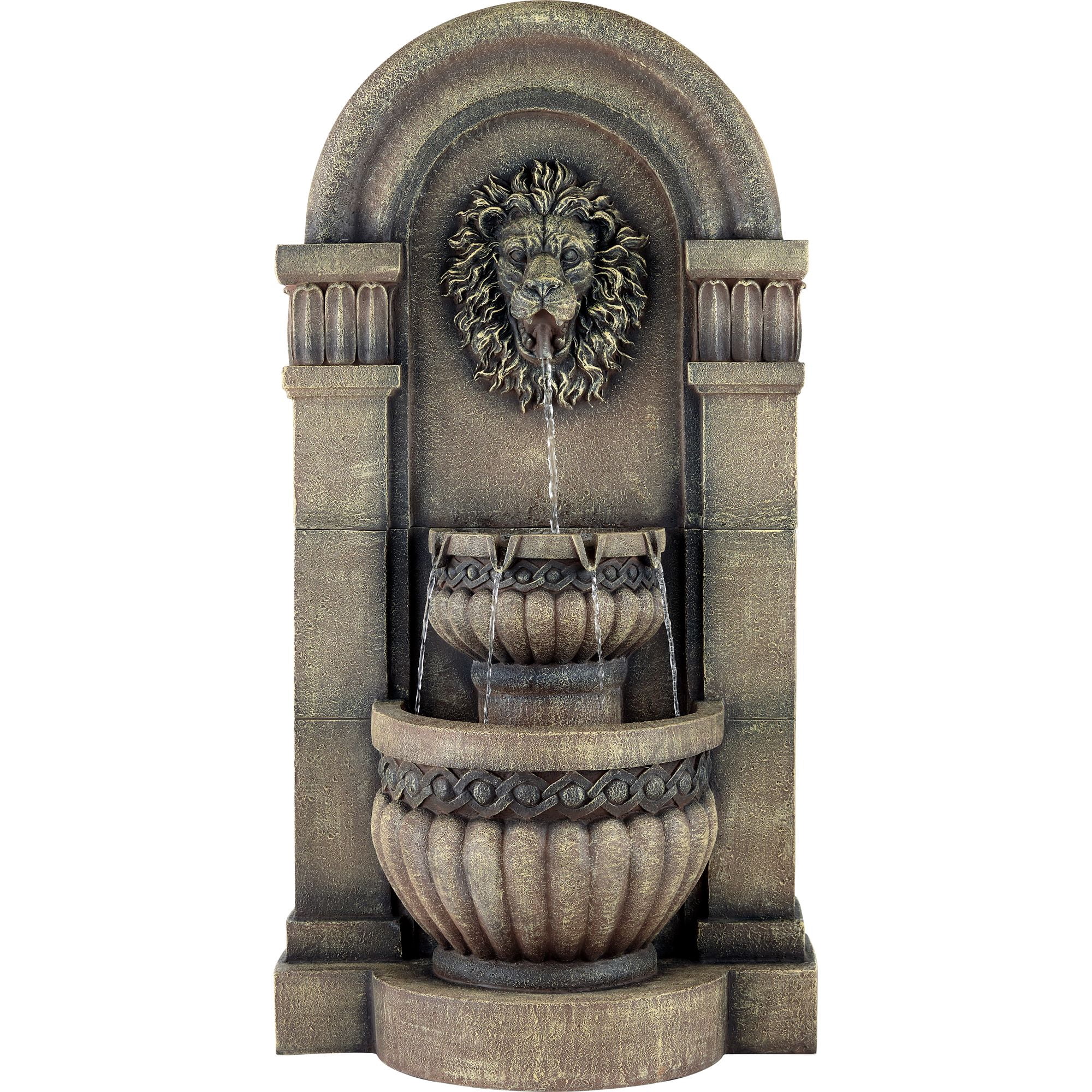 Royal Lion Face 50" High Large Italian Indoor Outdoor Decor Faux Stone Floor Fountain with Light LED 2-Tier