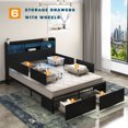 thumbnail image 2 of Full Bed Frame with 6 Storage Drawers & Charging Station, 44" Headboard Storage Shelf, LED Light, Noise Free Metal Platform Bed, No Box Spring Needed, Black, 2 of 8