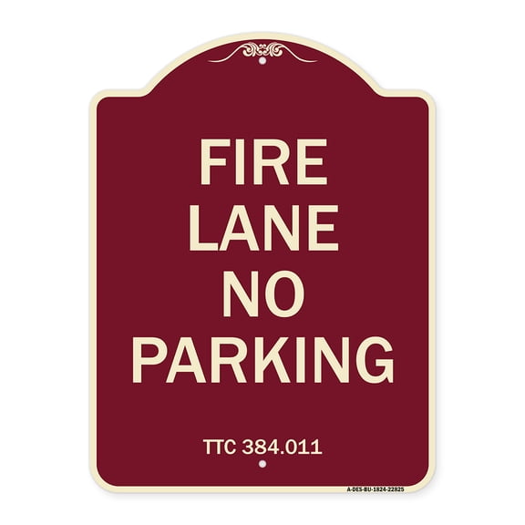 SignMission Designer Series Sign - Texas Fire Lane No Parking | Burgundy 18" x 24" Heavy-Gauge Aluminum Architectural Sign | Protect Your Business & Municipality | Made in the USA