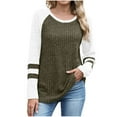 thumbnail image 2 of Fanxing Womens Pullover Sweaters Color Block Crewneck Knit Tunic Tops Cozy Soft Long Sleeve Jumper Tops Army Green 2XL, 2 of 7
