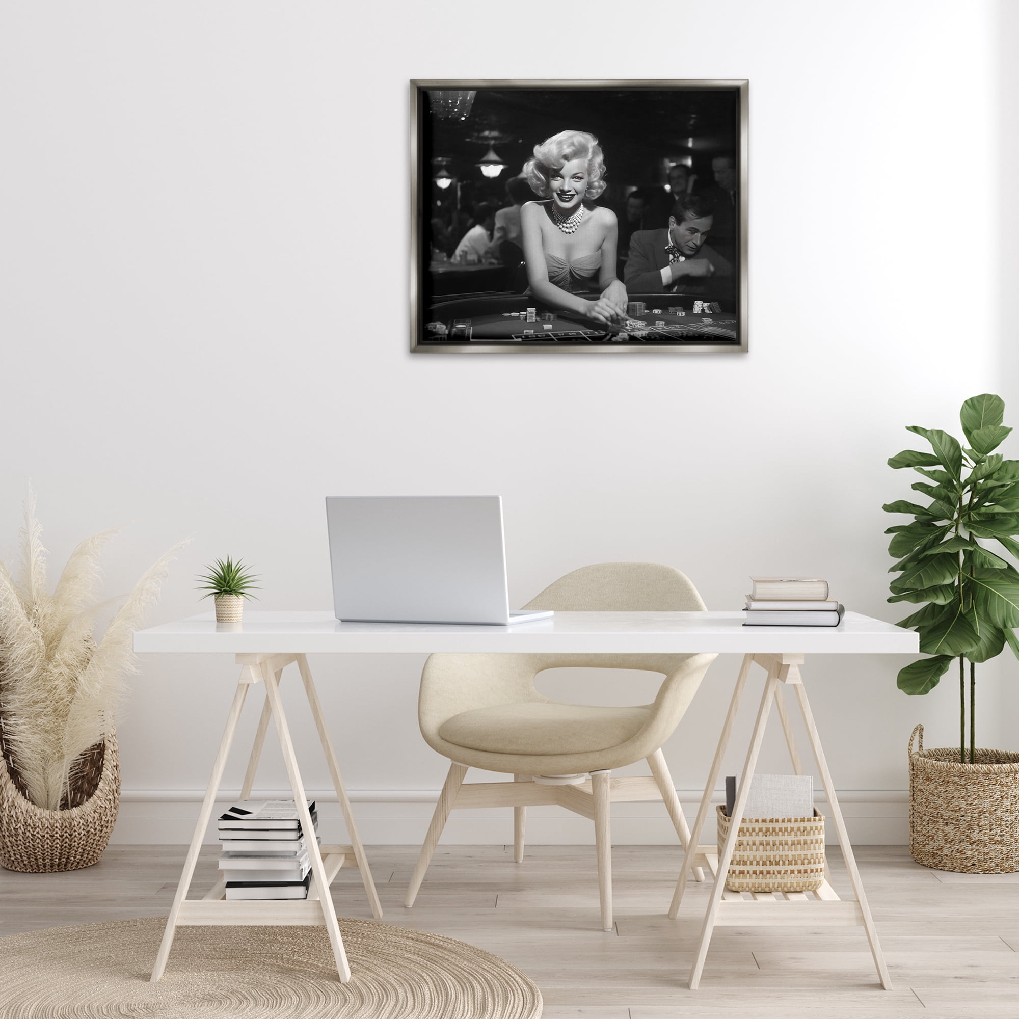 Stupell Industries Iconic Marilyn Portrait Novelty Photography Gray Floater Framed Art Print Wall Art, 31 x 25