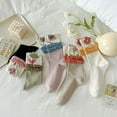 thumbnail image 2 of Women's Cute Floral Socks Ruffle Frilly Aesthetic 3D Flower Cottagecore Dress Sock 5 Pairs, 2 of 7