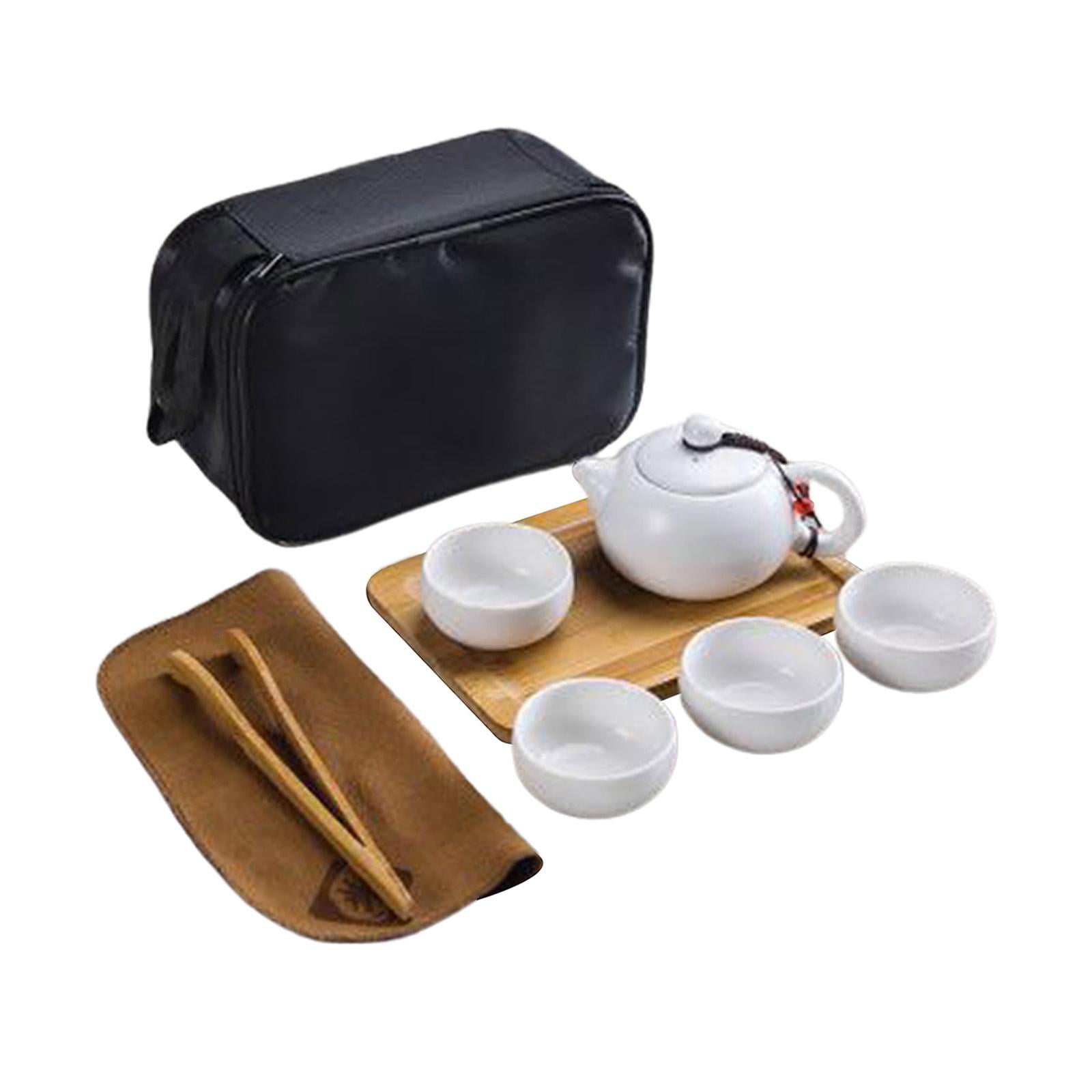 Ceramic Teaset Infuser Set Porcelain Teapot Set Portable Gift Bag All in One for Outdoor Picnic Business Hotel Travel Chinese Tea Cup Set with Handle Black 