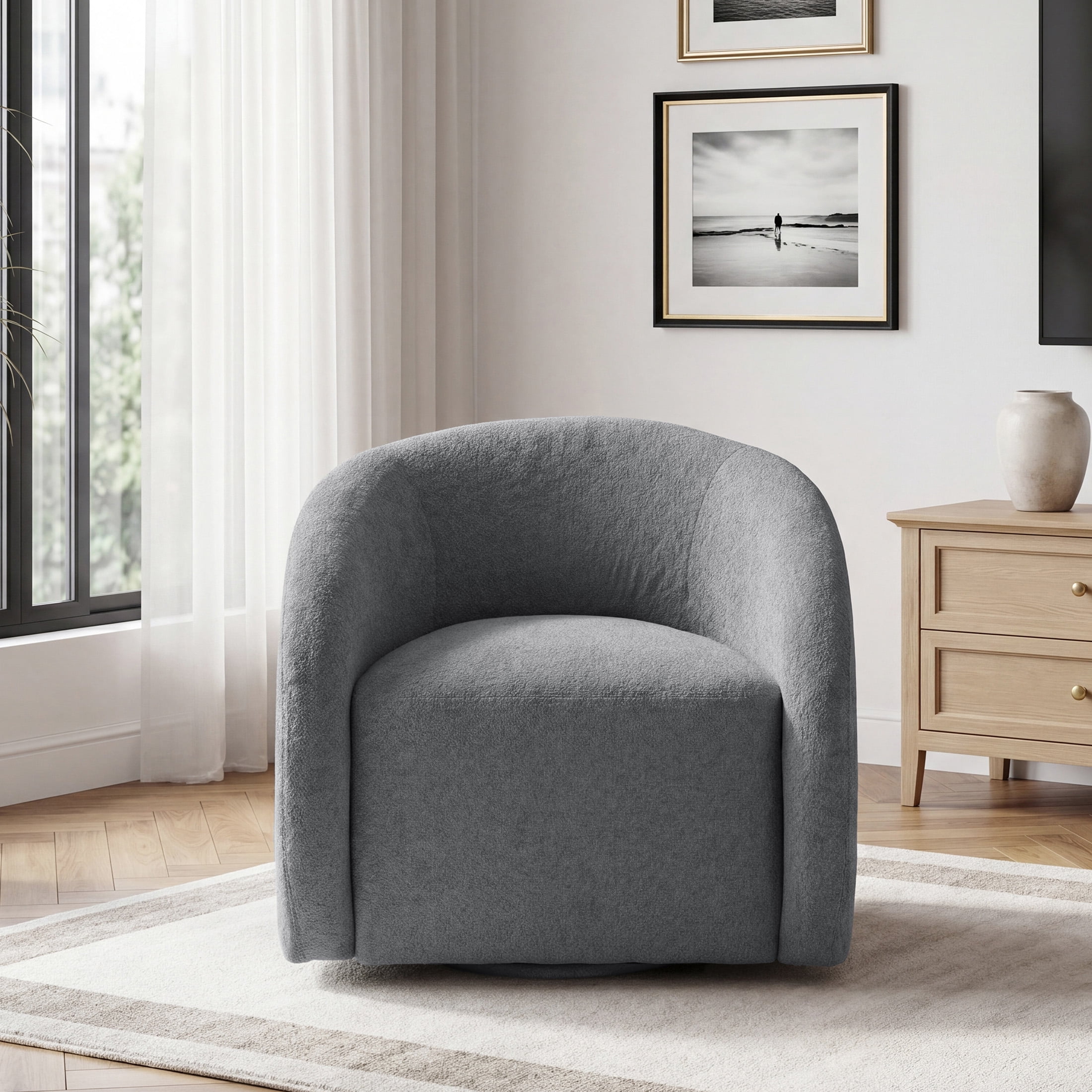 OakvillePark Lomi Contemporary Microfiber Swivel Chair, Dark Gray