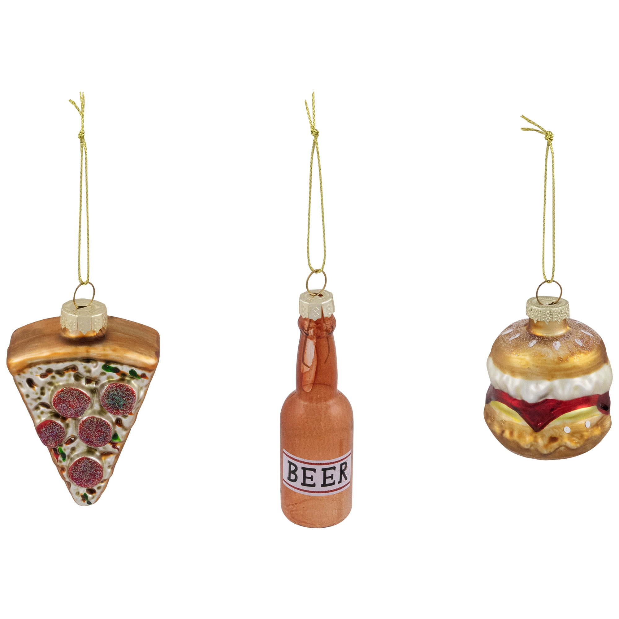 Northlight Pizza, Burger and Beer Glass Christmas Ornaments - 3.5" - Set of 3