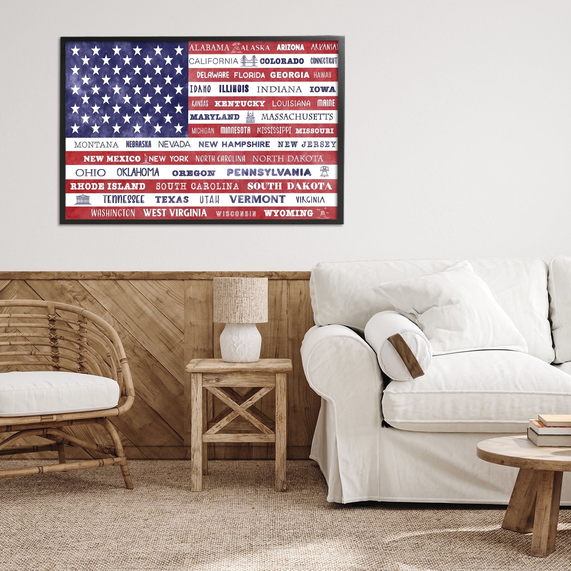 Stupell Industries States Of America Flag Black Framed Giclee Art, design by Daniela Santiago