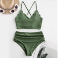 thumbnail image 2 of Swimsuits for Women,Women Crisscross Back Solid High Waist Rib Bikini Set Two Piece Swimsuit Green XL(XL), 2 of 7