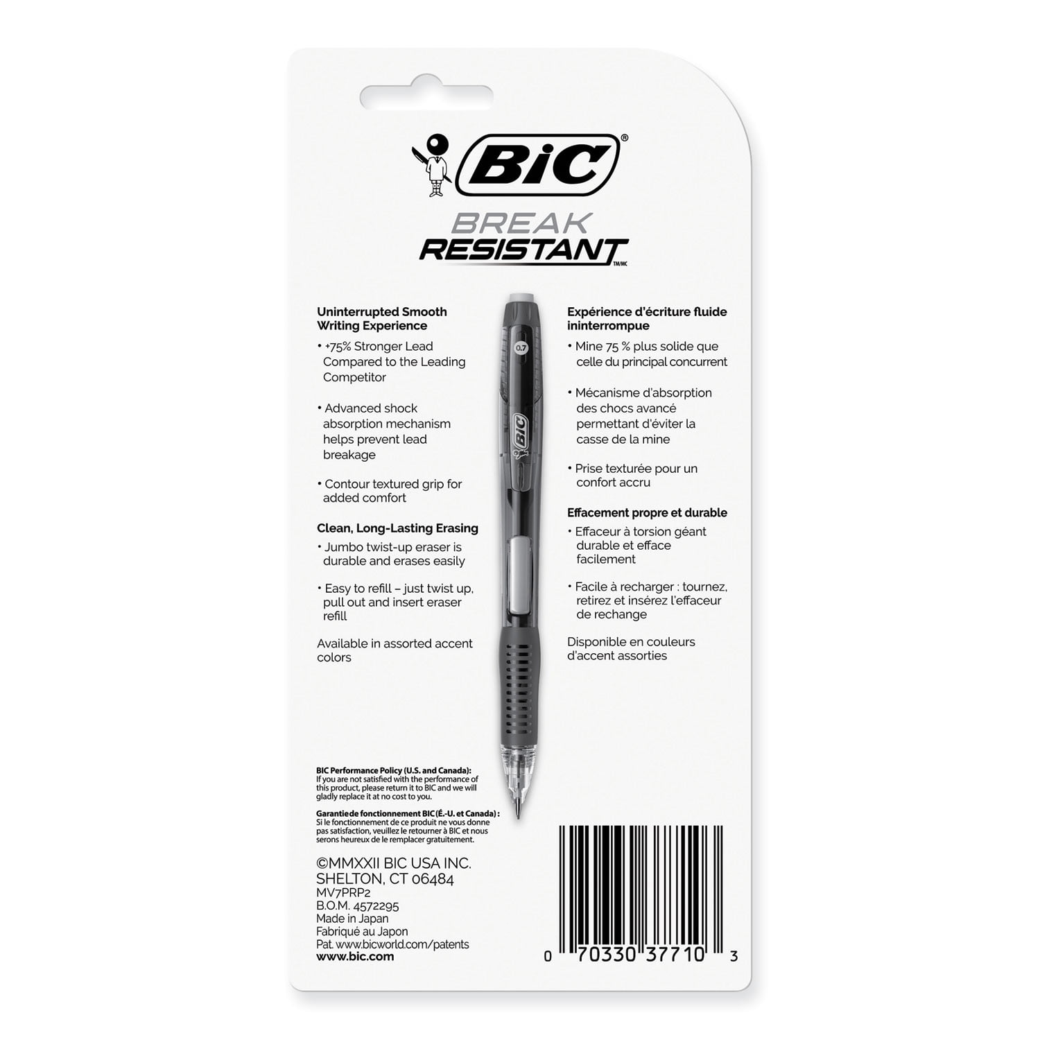 Break-Resistant Mechanical Pencils with Erasers, 0.7 mm, HB (#2), Black Lead, Assorted Barrel Colors, 2/Pack | Bundle of 5 Packs