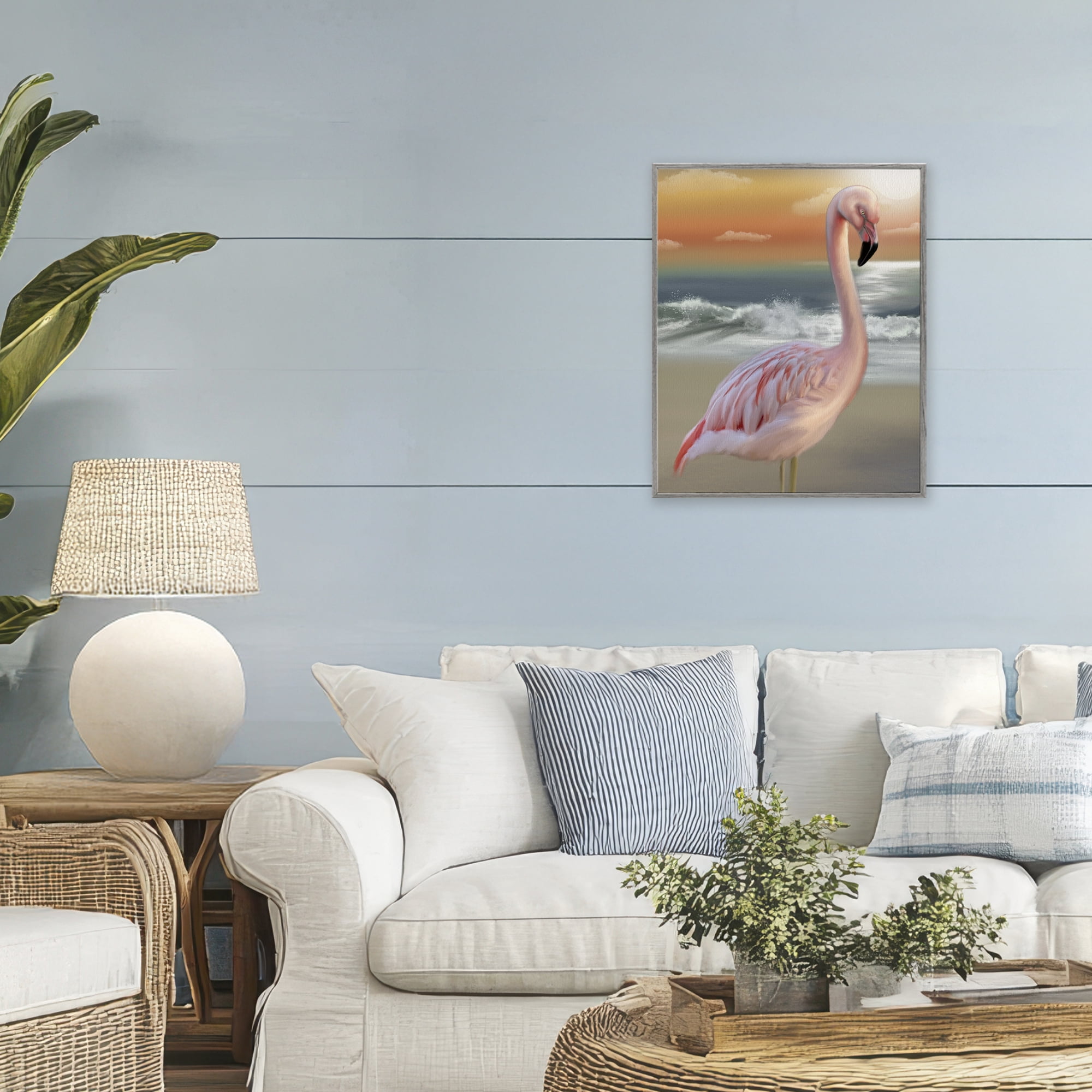 Stupell Industries Coastal Beach Flamingo Gray Framed Giclee Art, design by Matthew Piotrowicz