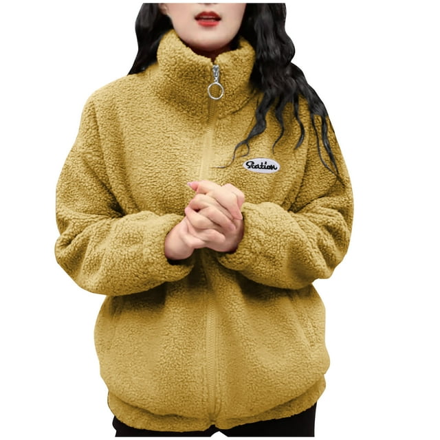 Cameland Winter Coat Long Sleeve Cardigan for Womens Warm Polar Fleece Jackets Plus Size Winter Coats Open Front Overcoats Withe Pockets