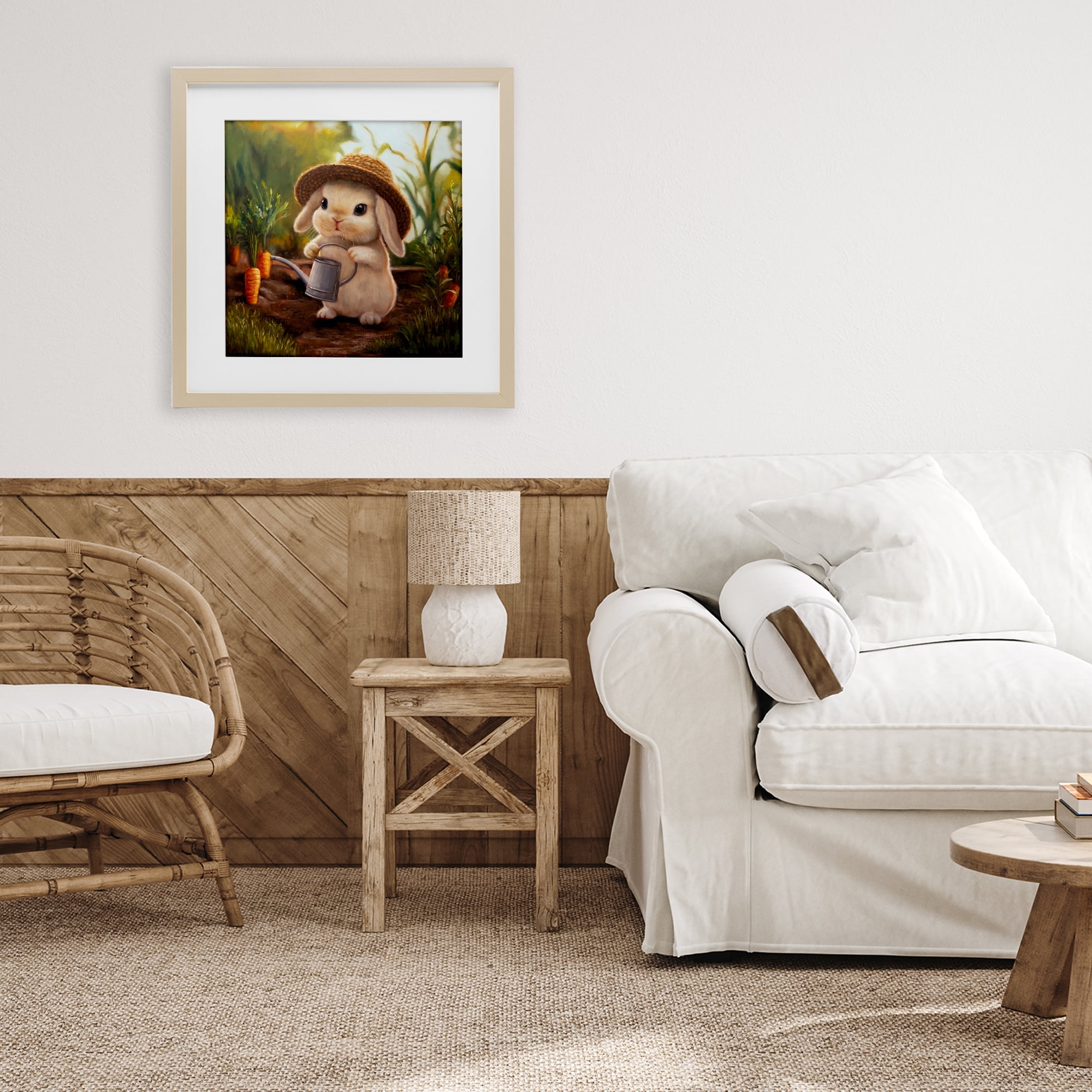 Stupell Industries Bunny with Carrot Garden Birch Framed Print Under Glass, design by Lucia Heffernan
