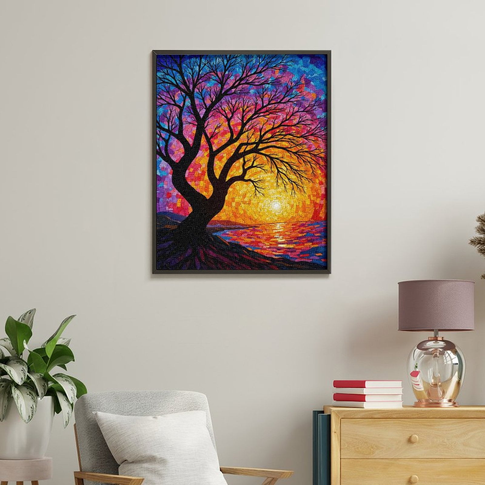 Paint by Numbers Kit for Adults, Abstract Sunset Mosaic Tree Paint by Numbers, Easy Paint by Numbers Kit for Adults Beginner, DIY Adult Paint by Number Kits on Canvas, Home Decor 12x16in