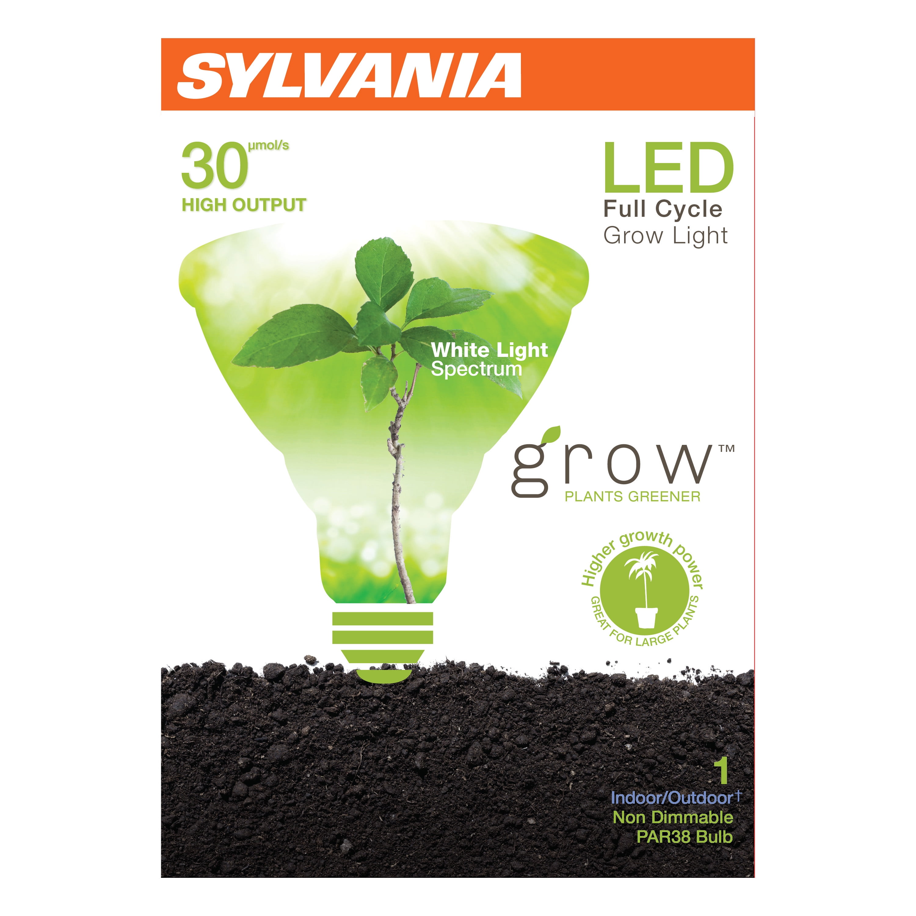 SYLVANIA PAR38 LED Grow Light Bulb, 20-Watt, Full Cycle White Spectrum Light for Indoor Plants and Seeds, High Output 30 Micromoles, 13 Year