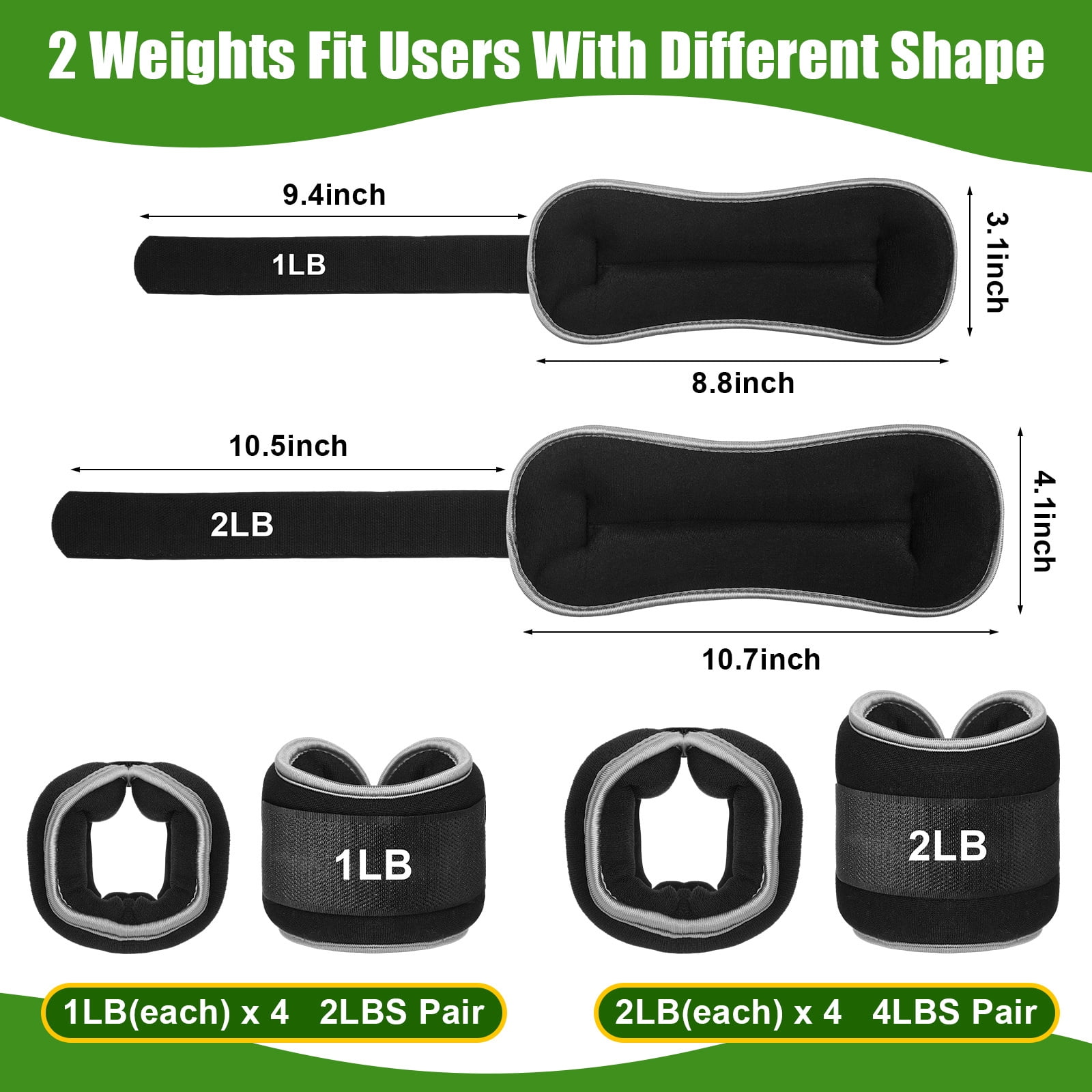 4 Pairs Adjustable Ankle Wrist Weights, 1lb/2lb Weighted Straps for Men Women, Portable Fitness Gear for Running, Yoga, Walking and Strength Training