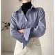thumbnail image 4 of 2024 nueva camisa Casual para mujer cómoda Simple a rayas azul y blanco clásico Retro primavera y otoño Top de manga larga, 4 of 5
