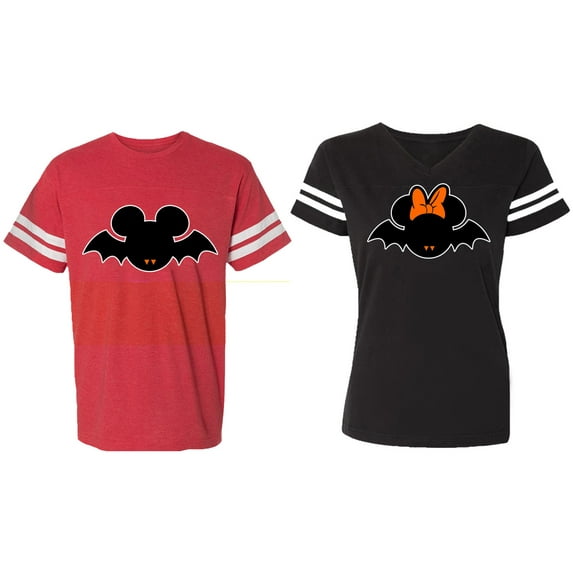 Matching Couple Cotton Jerseys (Men Red / Women Black) (Men S / Women S)