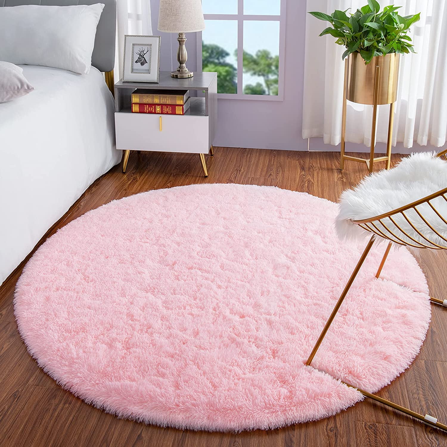 Luxury Round Fluffy Area Rugs for Bedroom Kids Girls Room Nursery Super Soft Circle Rug Cute