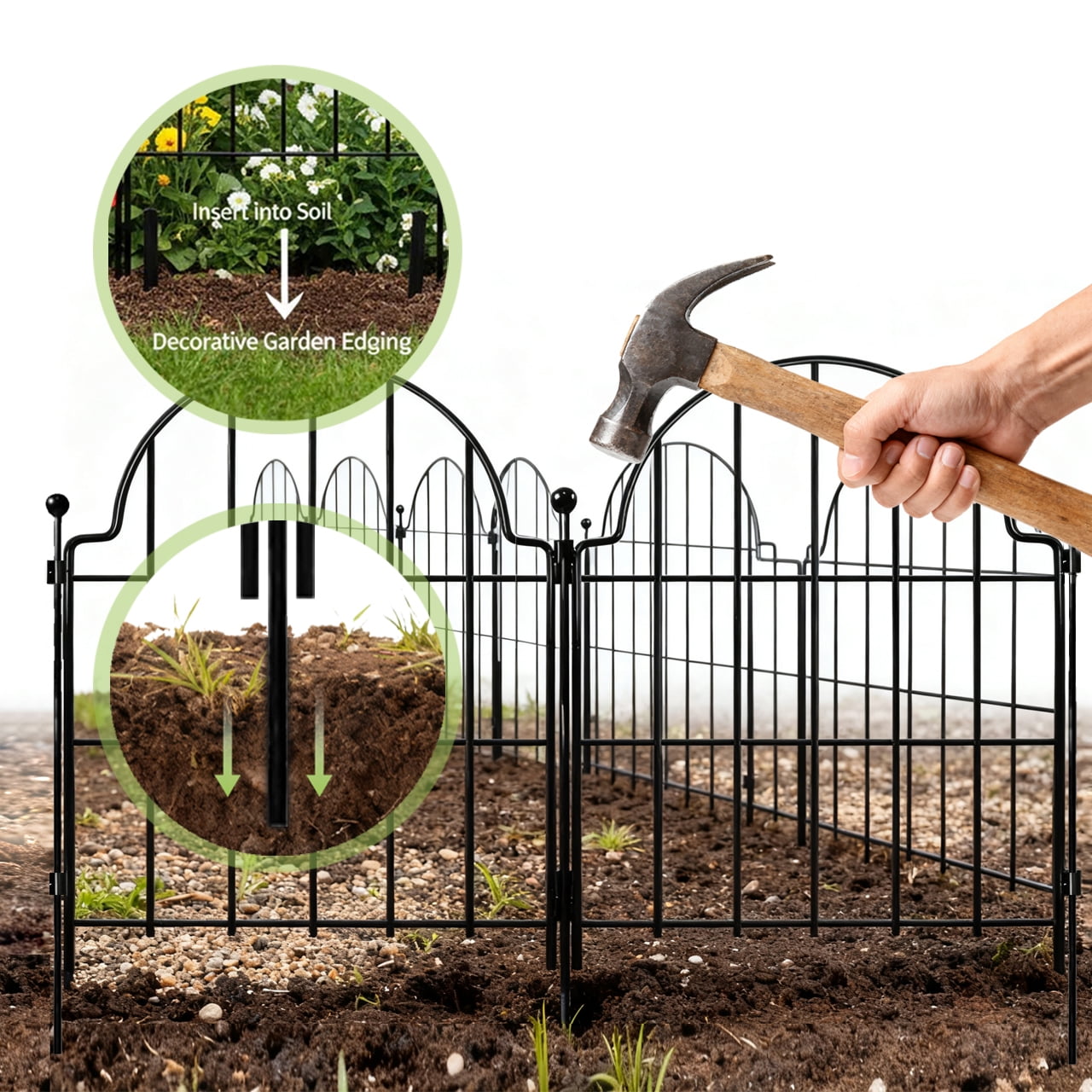 Metal Garden Fence, 22 in(H) x 32.88 ft(L) Arched Rustproof Metal No Dig Fence Garden Fence Border, Ground Stake Animal Barrier Fence for Rabbit Dog, Outdoor Decor for Yard & Patio