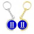 thumbnail image 1 of Arriba cuadrado azul marca de advertencia Anillo de oro de metal llavero llavero, 1 of 4