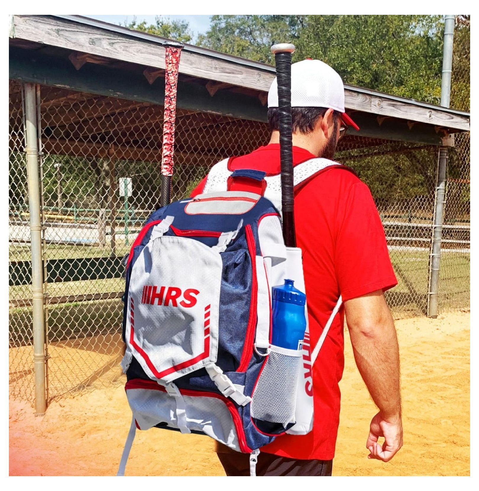 Baseball Bag, Softball Bat Bag for Youth & Adult. Holds 4 Bats, Glove, Water Bottle, Shoe Compartment, Helmet, Fence Hook for Equipment & Gear