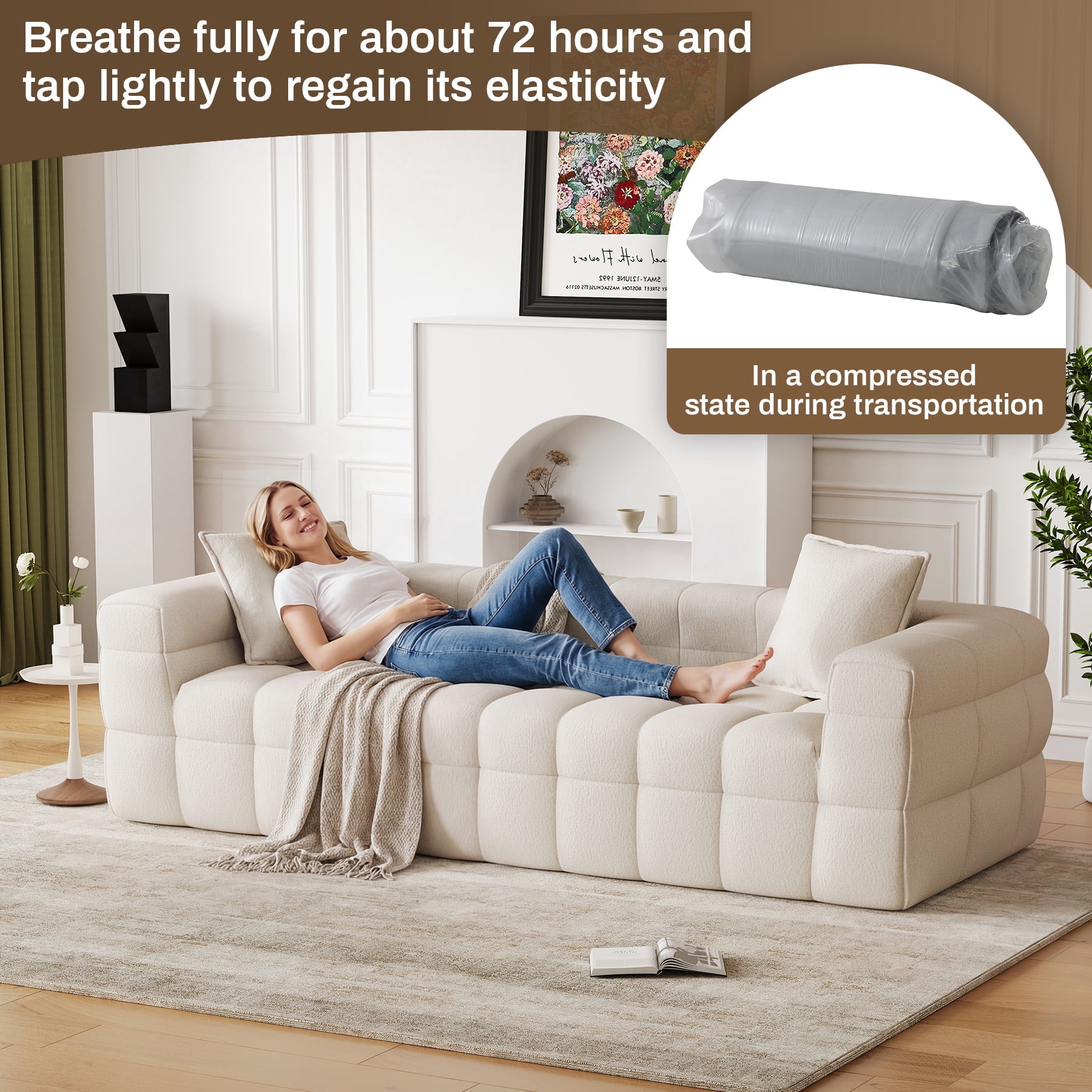 Wiilayok Cloud Sofa Couch,Chenille Deep Seat 3 Seater and 2 Seater Sofa Couch Set, No Assembly Required,Beige