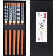 GLAMFIELDS Bamboo Chopsticks Reusable Japanese Style Lightweight 5 Pairs Ramen Chop Sticks Case Gift Set