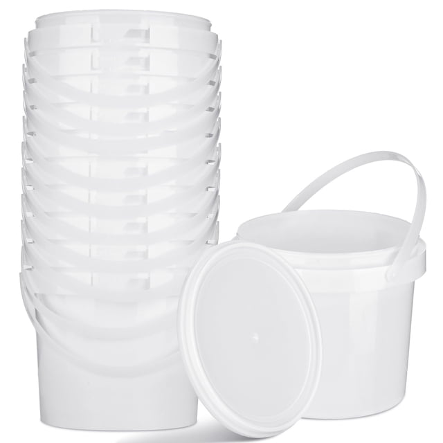 Cubo de almacenamiento de alimentos Gerrii, 1,4 L, plástico blanco con asa, paquete de 10