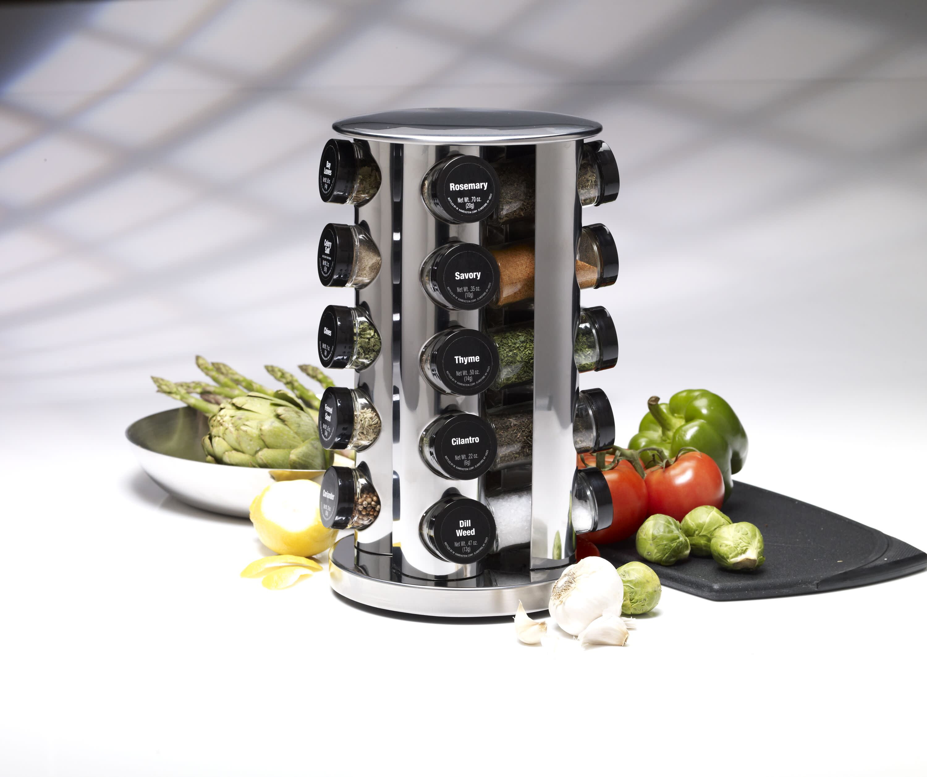 Kamenstein 20-Jar Stainless Steel Revolving Spice Rack w/ Real Spices –  Nortram Retail