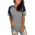 thumbnail image 1 of Women's Summer Long/Short Sleeve Shirts Crew Neck Tees Striped Color Block Blouse Tops, 1 of 6