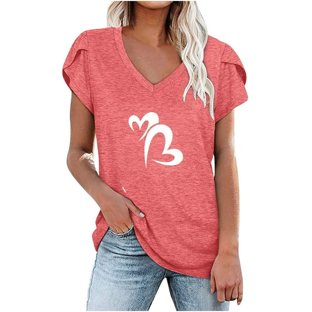 T-shirts pour Femmes Coupe Ample Mode Femmes Été Col en V Manches Courtes Imprimé T-Shirt Décontracté Blouse Femmes Blouses à Manches Courtes Femmes Blouse à Manches Courtes T-Shirts Femmes Coupe Ample