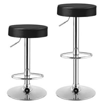 Drevy Bar Stools Set of 2, Modern Swivel Backless Round Barstool, PU Leather Armless bar Chair with Height Adjustable, Chrome Footrest, Sturdy Metal Frame for Kitchen Bistro Pub (Black, 2 pcs)