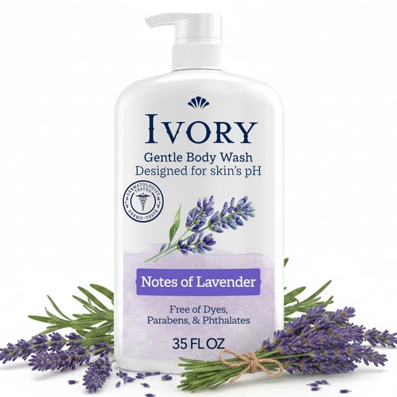 Ivory Body Wash, Mild Gentle, Lavender Scent, for All Skin Types, 35 fl oz