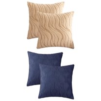 Unique Bargains Short Plush Solid Pillow Covers 4 Pcs Dark Blue/Khaki 18" x 18"