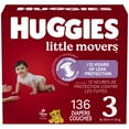 thumbnail image 1 of Huggies Little Movers Baby Diapers, Mega colossal pack, Size 3 (16-28 lbs), 136 Count, 1 of 9
