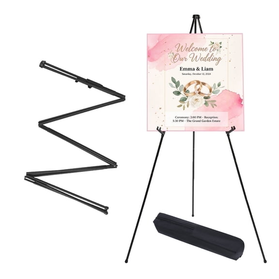 MXG  Black Metal Painting Display Art Easel Stand  Adjustable 2 Tray Portable Tripod,for Event Signs Display