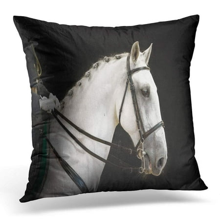 ECCOT Bridle White Portrait Gray Dressage Horse on Black Breed Champion Pillowcase Pillow Cover Cushion Case 18x18