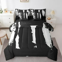 Erosebridal Black White Aesthetic Bed in a Bag Twin Size, Watercolor Art Bed Set, Abstract Modern Bed Sheets Setp with Comforter, Ultra Soft Bedroom Decoration, Reversible 7 Pieces