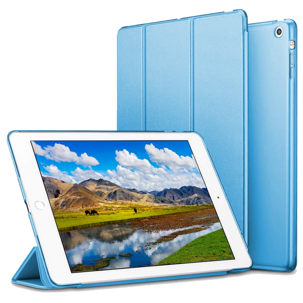 Für iPad Air 2 Echtes Leder Smart Case Cover Slim Wake Dunkelblau 