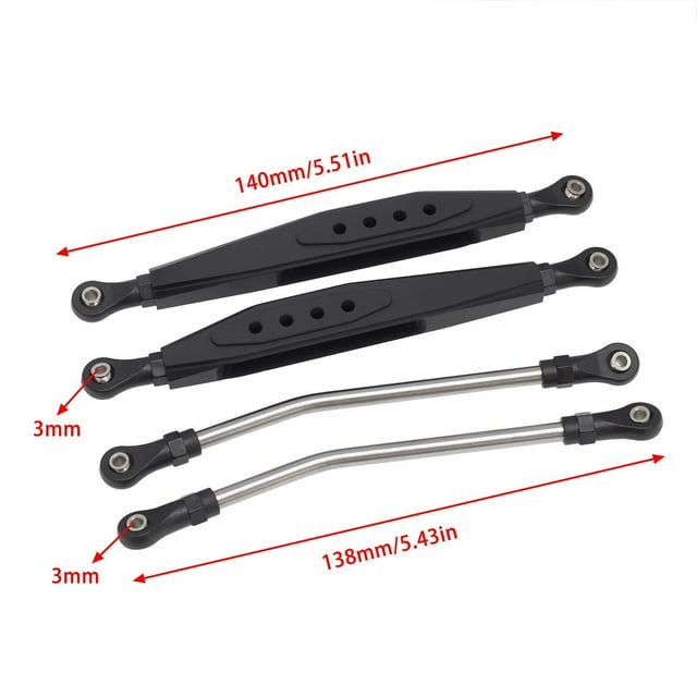 Langgg 2x Rear Lower Trailing Arm 138mm Steering Link for Axial RR10 90048 + Crawler Black 2Set