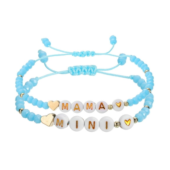 Uxcell Mother Daughter Bead Bracelet Set, Mama and Mini Adjustable Strand Matching Bracelets Stackable Jewelry for Women Valentines Mother's Day Gift, Blue