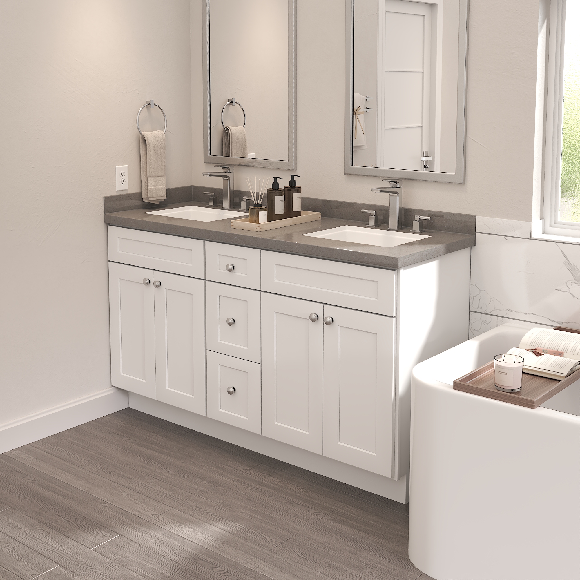Furinno Shaker Drawers Left Bath Vanity Cabinet without Top, Ready to Assemble, 21 D x 36 W x 34.5 H, White
