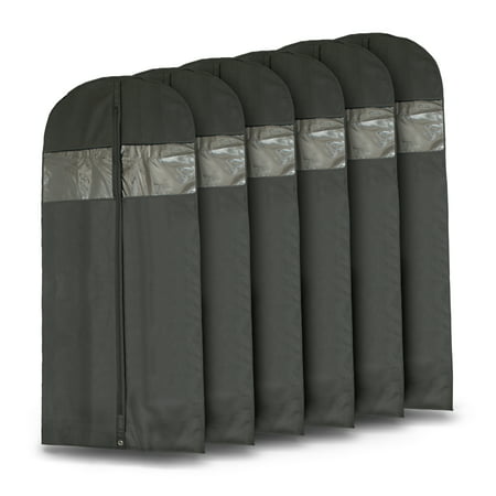 Plixio Long Black Garment Bags for Dresses, Suits, Costumes - 6 Pack 60 Inch Stroage Bags Include Zipper & Transparent Window