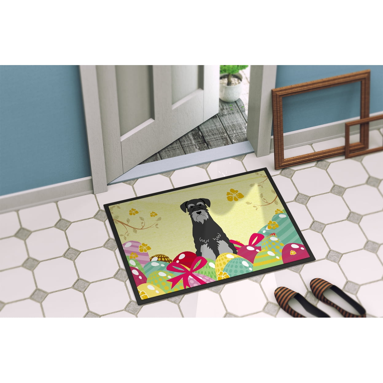 Easter Eggs Standard Schnauzer Black Grey Door Mat