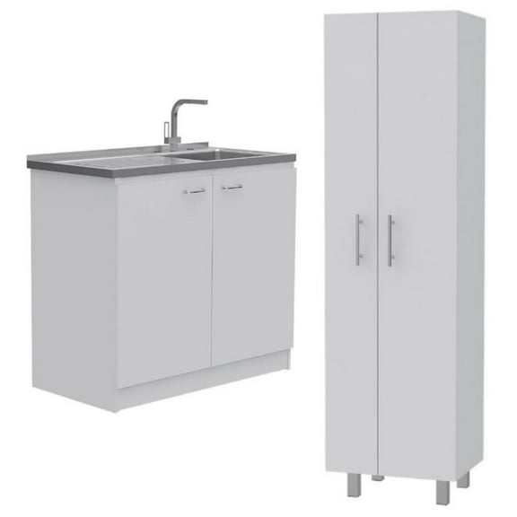 Home Square 2-Piece Set with Utility Sink with Cabinet and Storage Cabinet