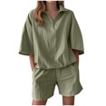 thumbnail image 2 of Bzhegqhd Women's Summer Casual Solid Color Short Sleeved Shorts Two-piece Set, 2 of 6